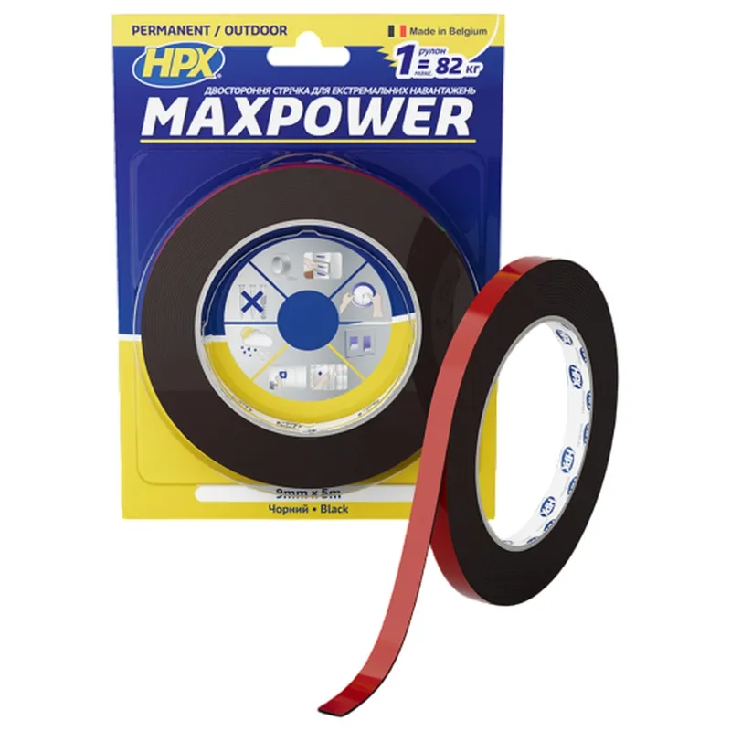 Лента вспененная двухсторонняя для широкого применения черная HPX MAXPOWER 9мм*5м OT0905